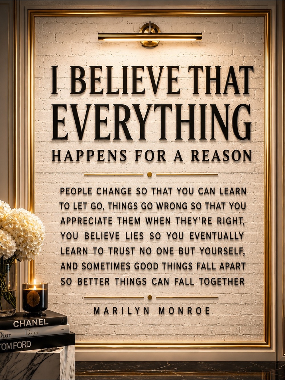 Marilyn Monroe Inspiration Quote Print| Everything Happens For A Reason Wall Art